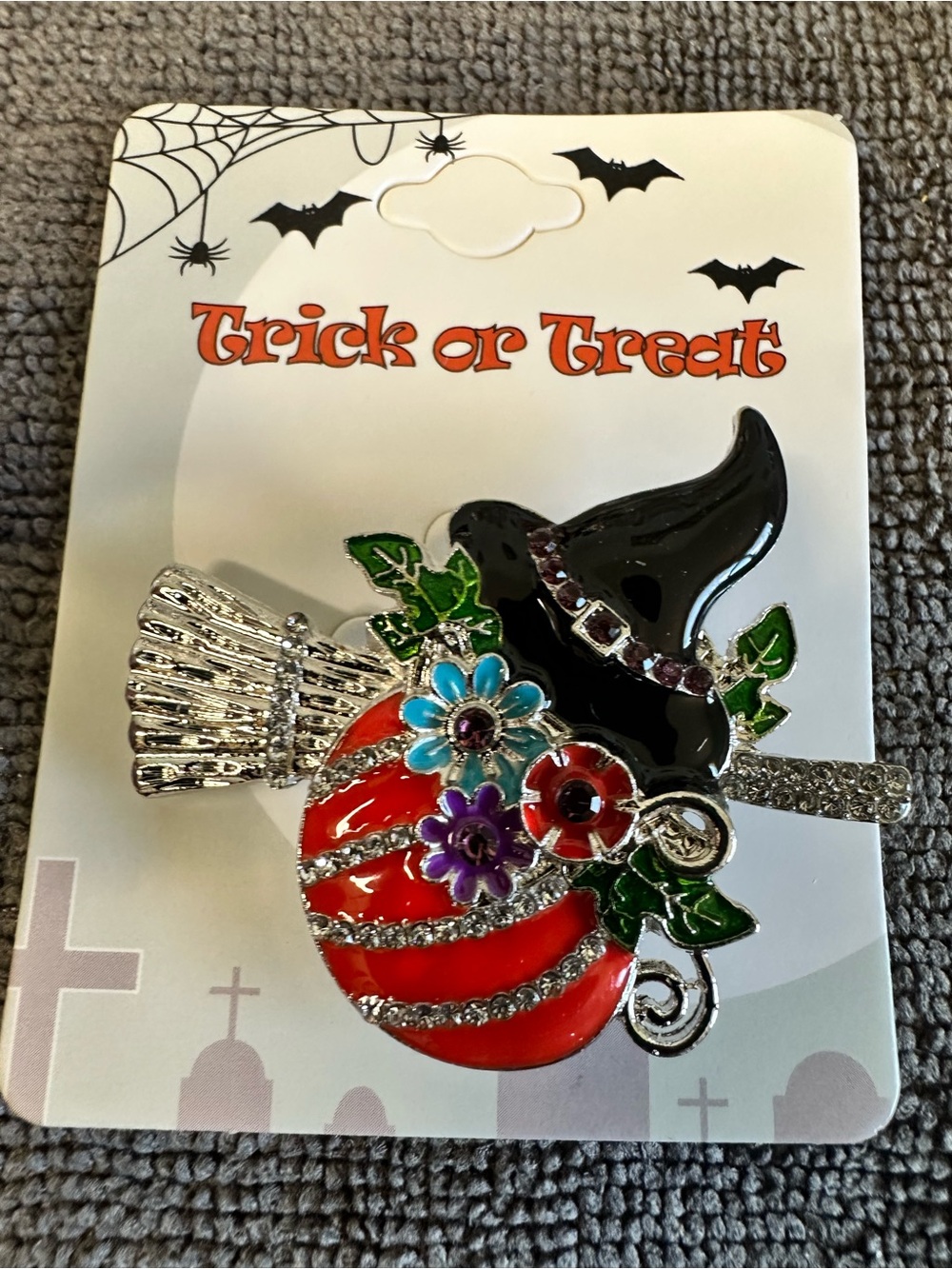 Unk Halloween Witch Hat & Pumpkin Brooch - Black, Red, Green, Blue, Purple